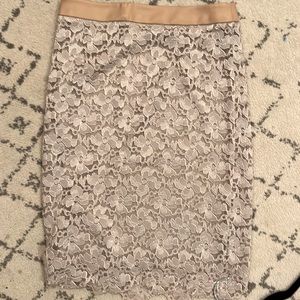 Lace skirt with leather belt trim